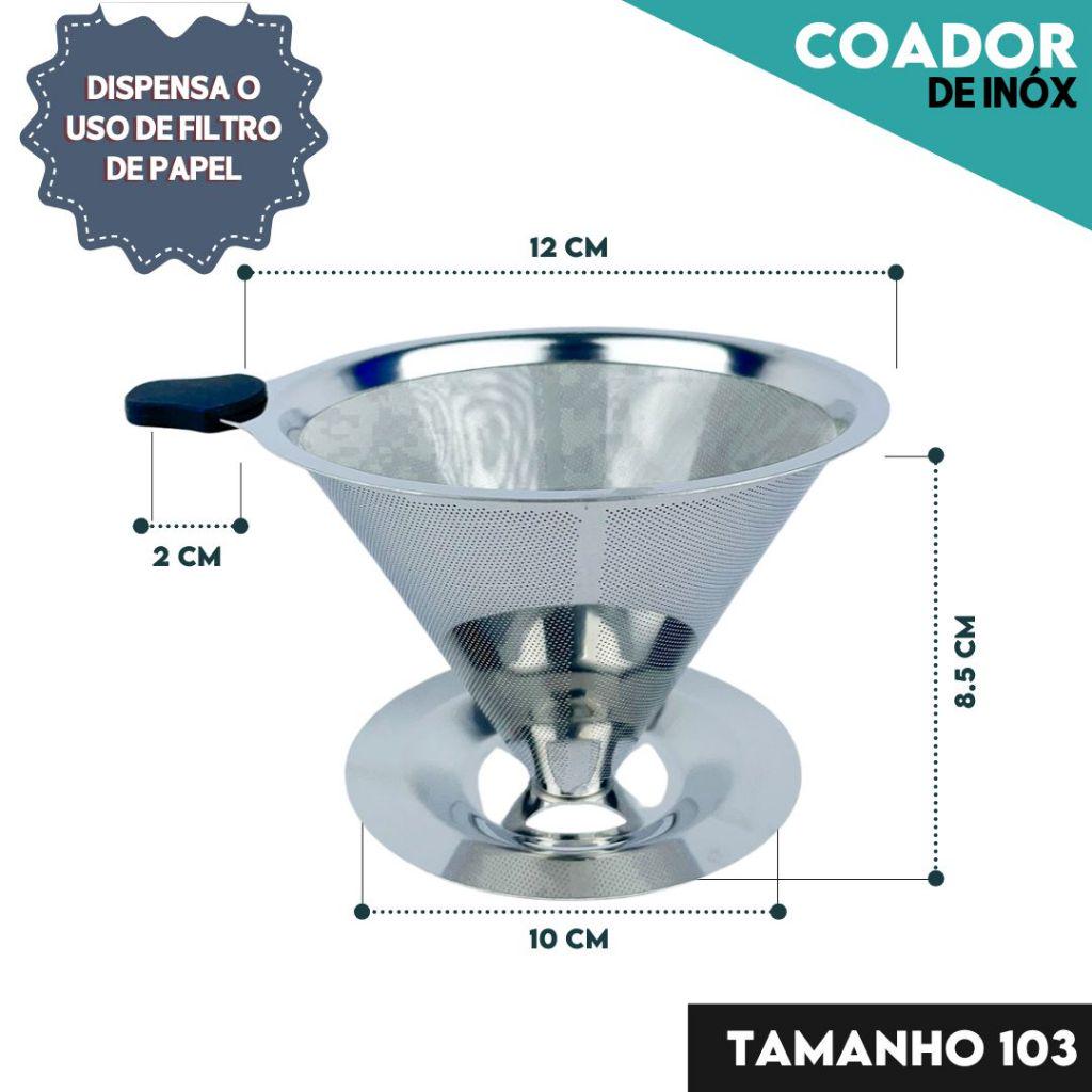 Filtro Coador De Café Inox 103 Com Pegador em Silicone Peneira Aço Reutilizável